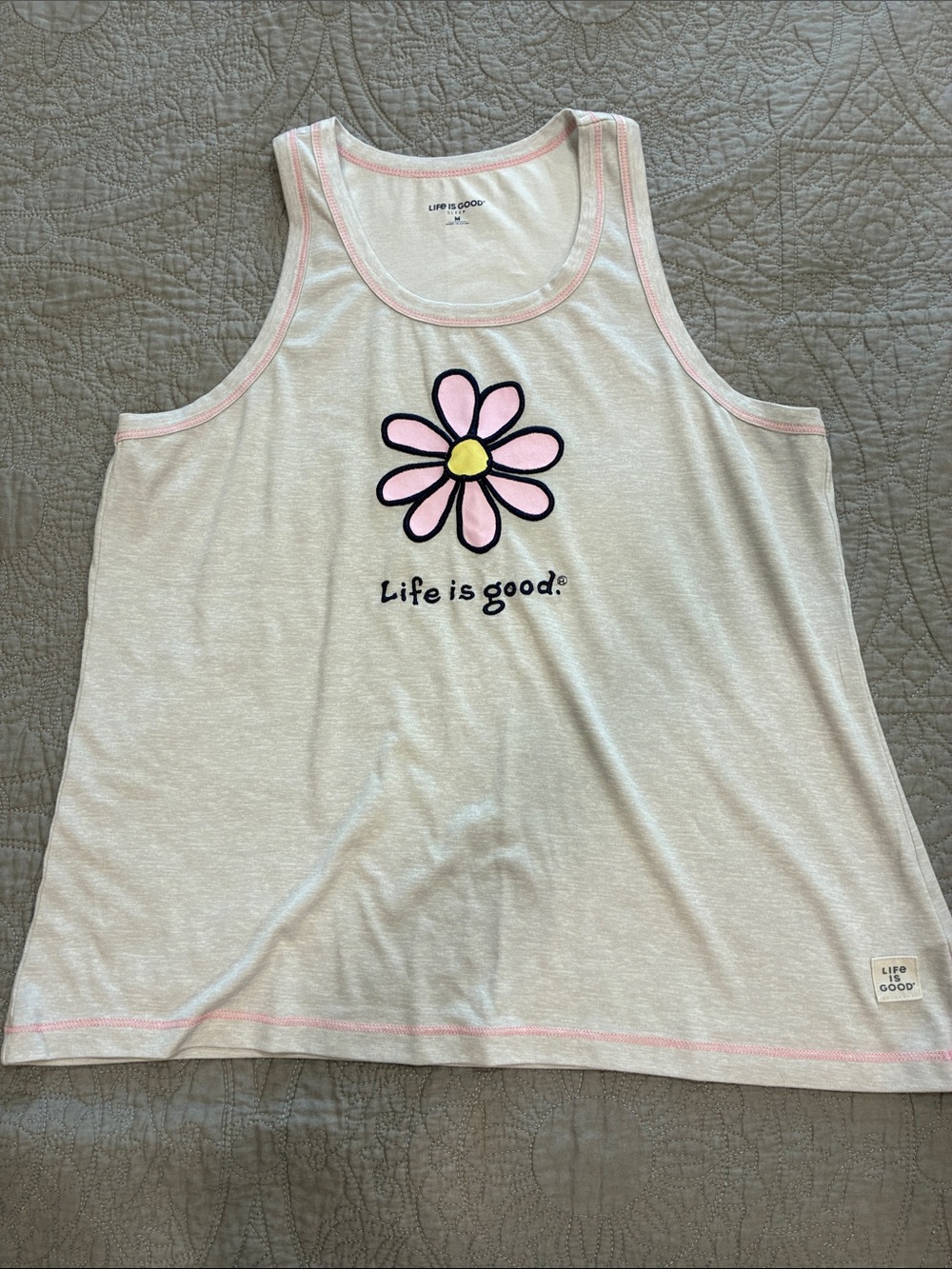 Like New Life Is Good pajama Tank Top with Pink Daisy Graphic M